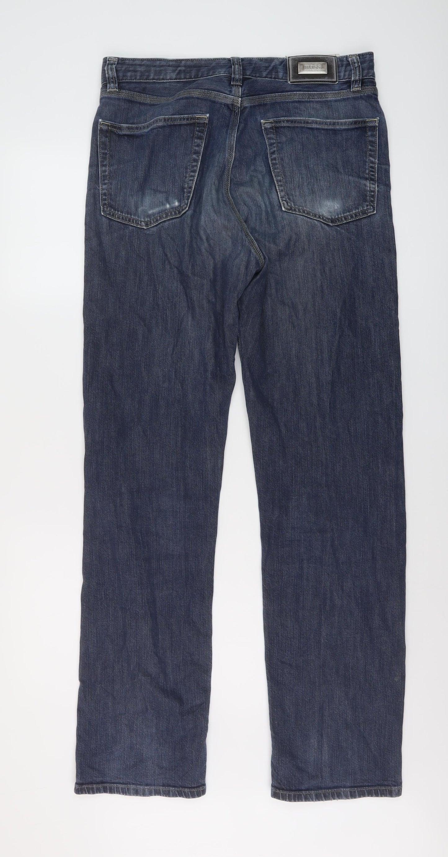 Boss Mens Blue Cotton Straight Jeans Size 32 in L32 in Regular Button