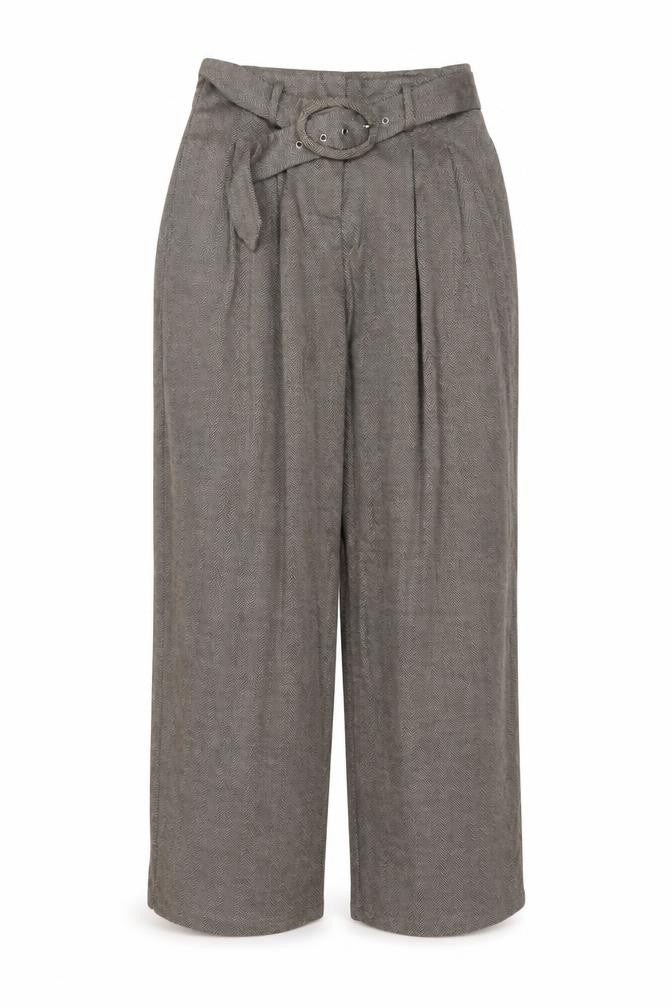 VILA Womens Beige Herringbone Polyester Trousers Size 30 in L27 in Regular Button
