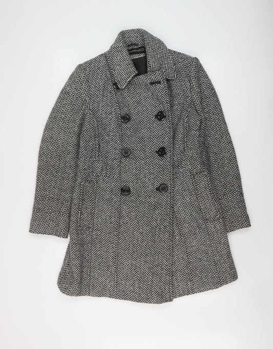 BHS Womens Black Herringbone Pea Coat Coat Size 10 Button