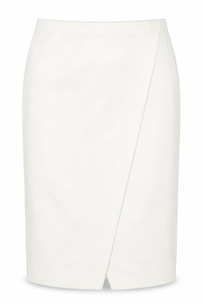 Marks and Womens Ivory Polyester Straight & Pencil Skirt Size 24 Zip - Wrap Style