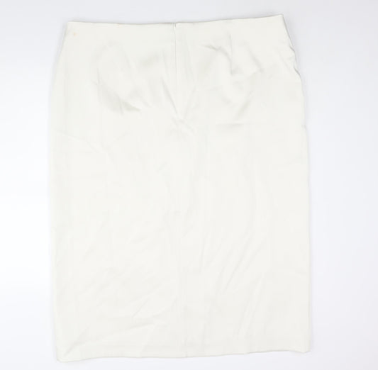 Marks and Womens Ivory Polyester Straight & Pencil Skirt Size 24 Zip - Wrap Style