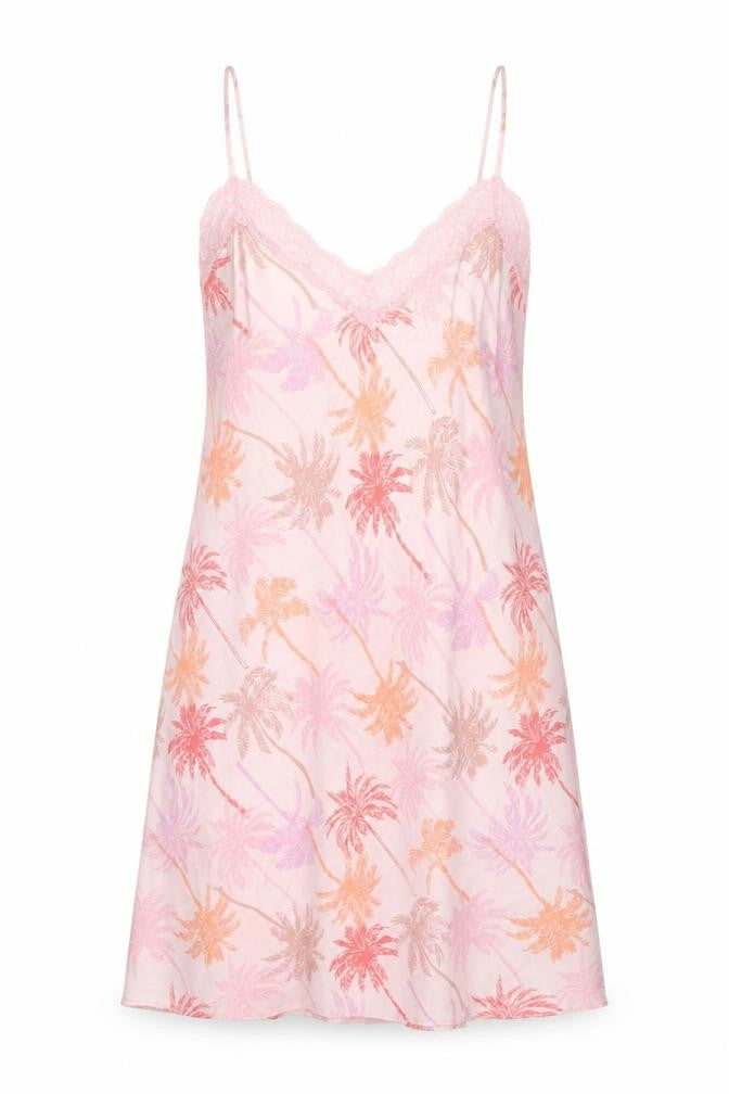 Marks and Spencer Womens Pink Geometric Polyester Cami Dress Size 36 - Lace Trim Palm Tree Print