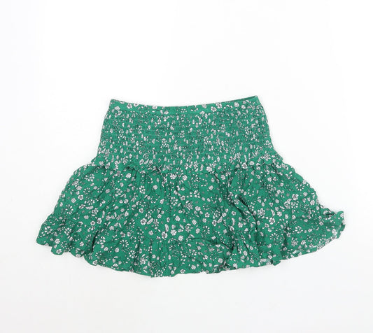 Marks and Spencer Girls Green Floral Viscose Flare Skirt Size 9-10 Years Regular Pull On - Smocked