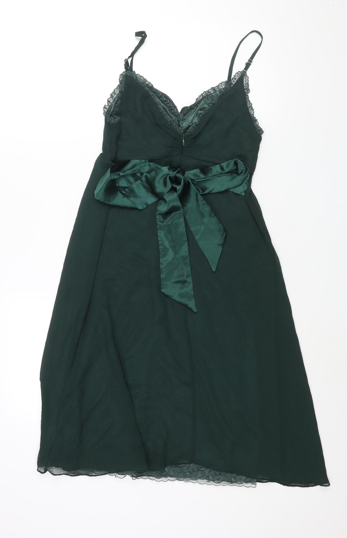 Kookai Womens Green Polyester Shift Size 10 V-Neck Zip - Belted Lace Trim