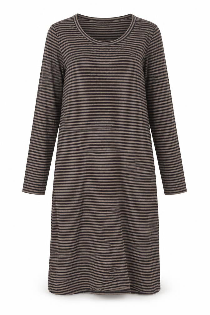 Marks and Spencer Womens Brown Striped Polyester Shift Size 20 Round Neck Pullover