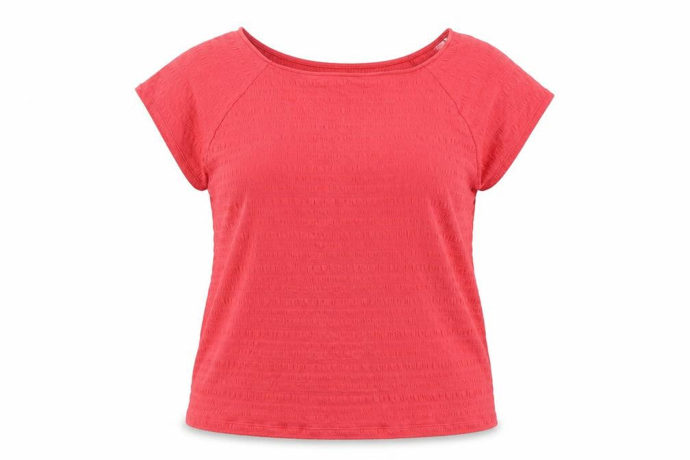 Marks and Spencer Womens Red Cotton Basic Blouse Size 22 Boat Neck - Rouched