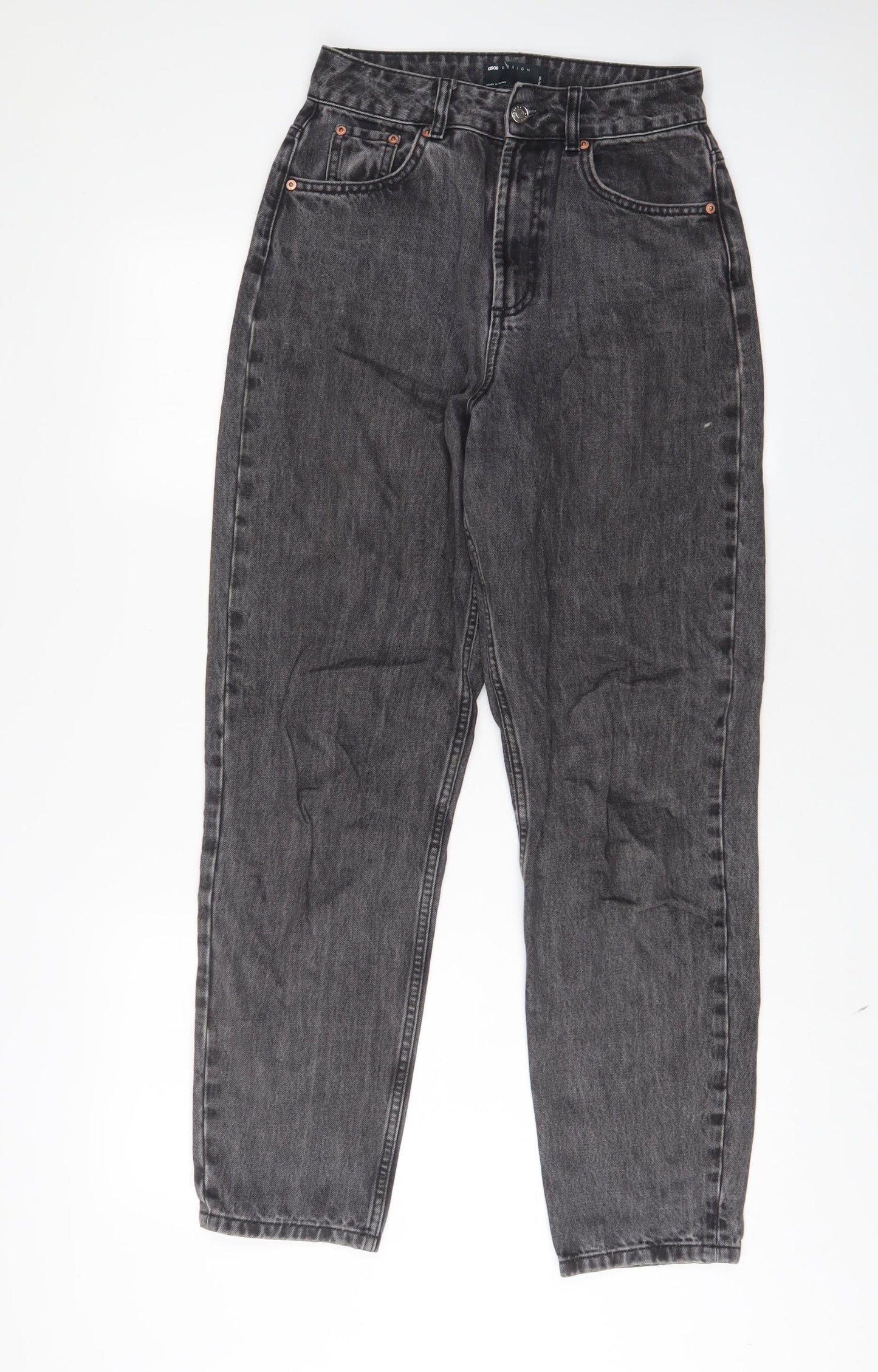ASOS Womens Grey Cotton Mom Jeans Size 25 in L30 in Regular Zip