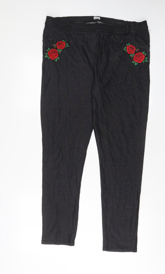 Select Womens Black Floral Cotton Jegging Jeans Size 18 L29 in Regular - Embroidered