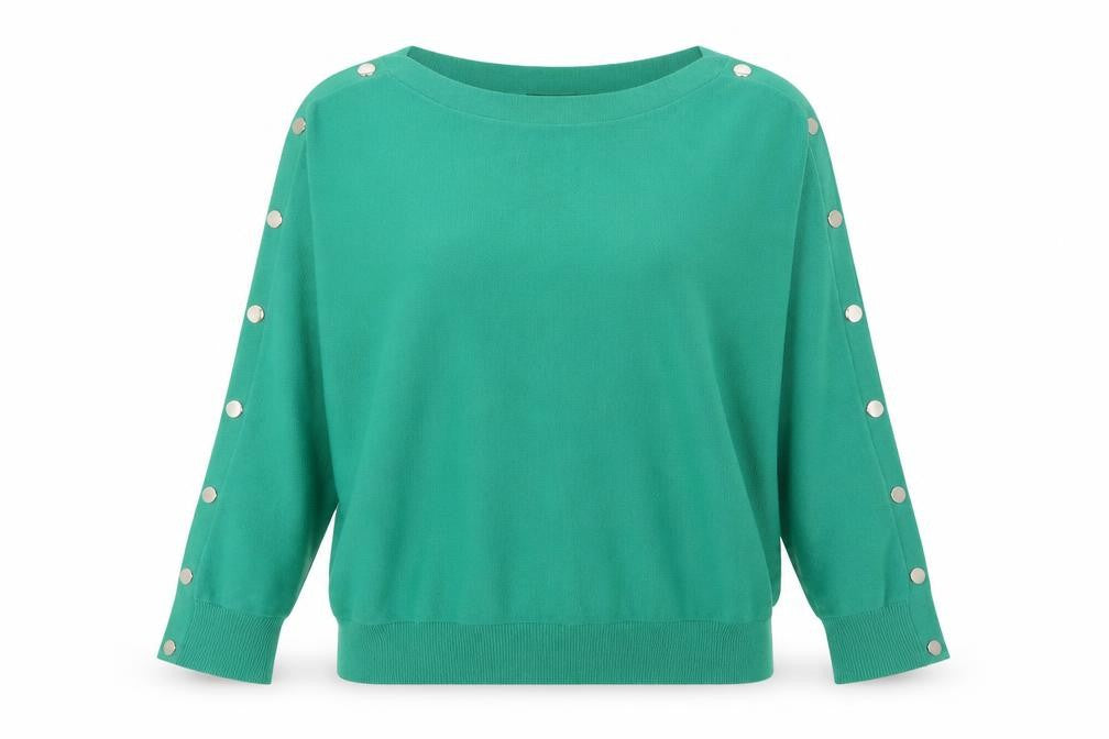 M&Co Womens Green Boat Neck Polyester Pullover Jumper Size 14 - Buttons