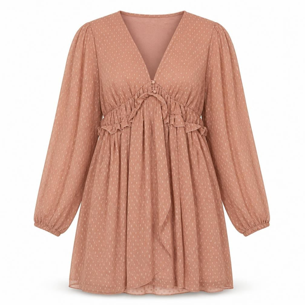 Boohoo Womens Pink Polka Dot Polyester A-Line Size 14 V-Neck Pullover - Embroidered