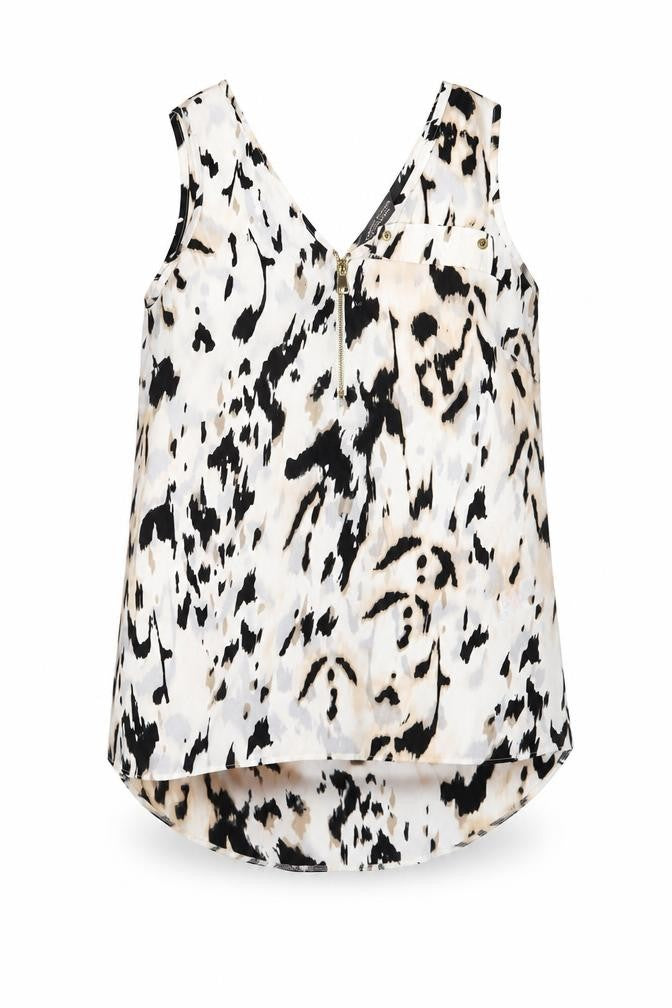 Dorothy Perkins Womens White Geometric Polyester Basic Tank Size 8 Scoop Neck - Zips