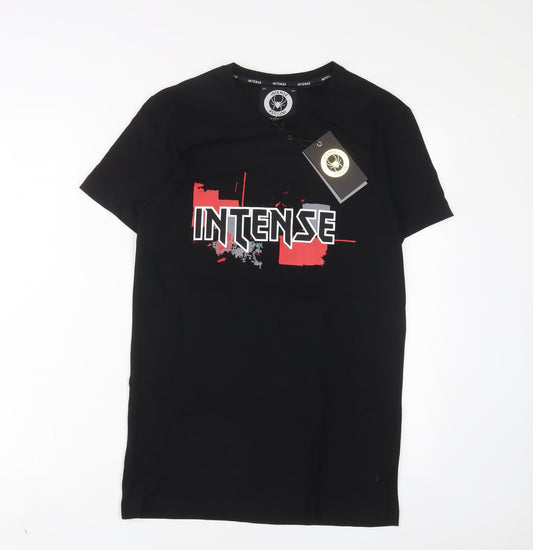 Intense Mens Black Cotton T-Shirt Size S Crew Neck