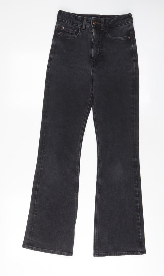 Marks and Spencer Womens Grey Cotton Flared Jeans Size 6 L28 in Slim Zip
