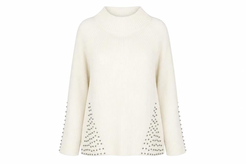 M&Co Womens Beige High Neck Viscose Pullover Jumper Size 14 - Beaded