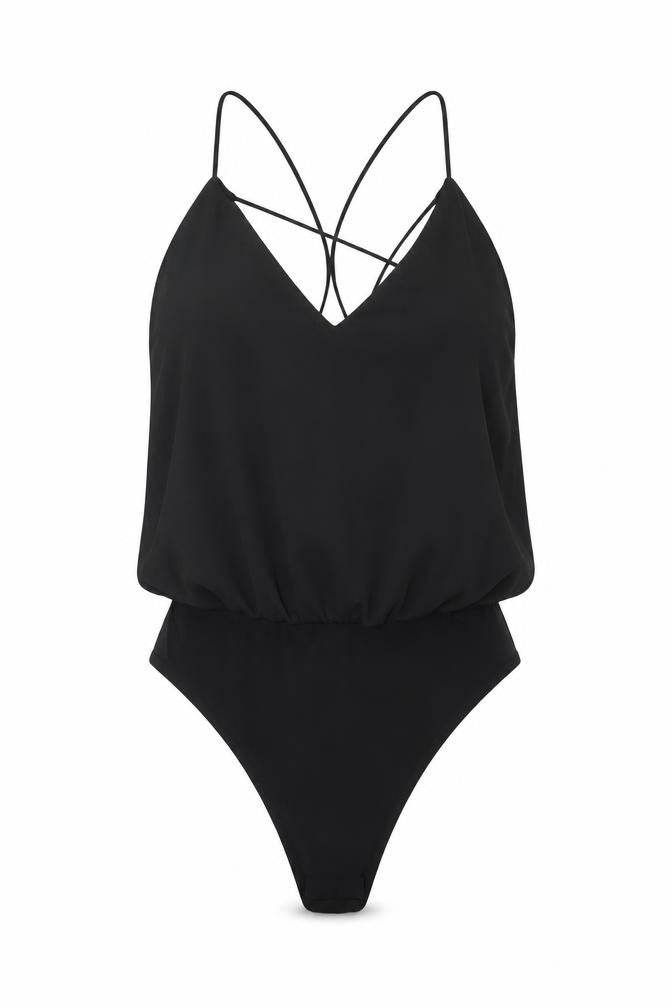 Topshop Womens Black Polyester Bodysuit One-Piece Size 8 Snap - Cross Back