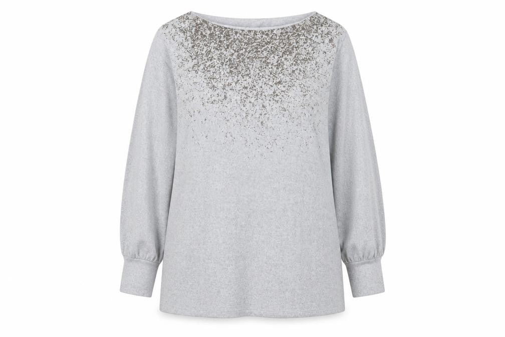 Marks and Spencer Womens Grey Boat Neck Geometric Polyester Pullover Jumper Size 18
