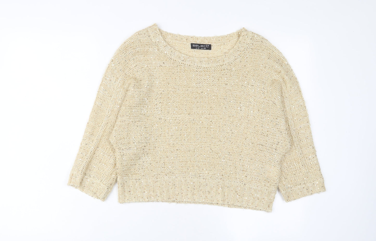 Select Womens Gold Boat Neck Acrylic Pullover Jumper Size 16 - Sequins