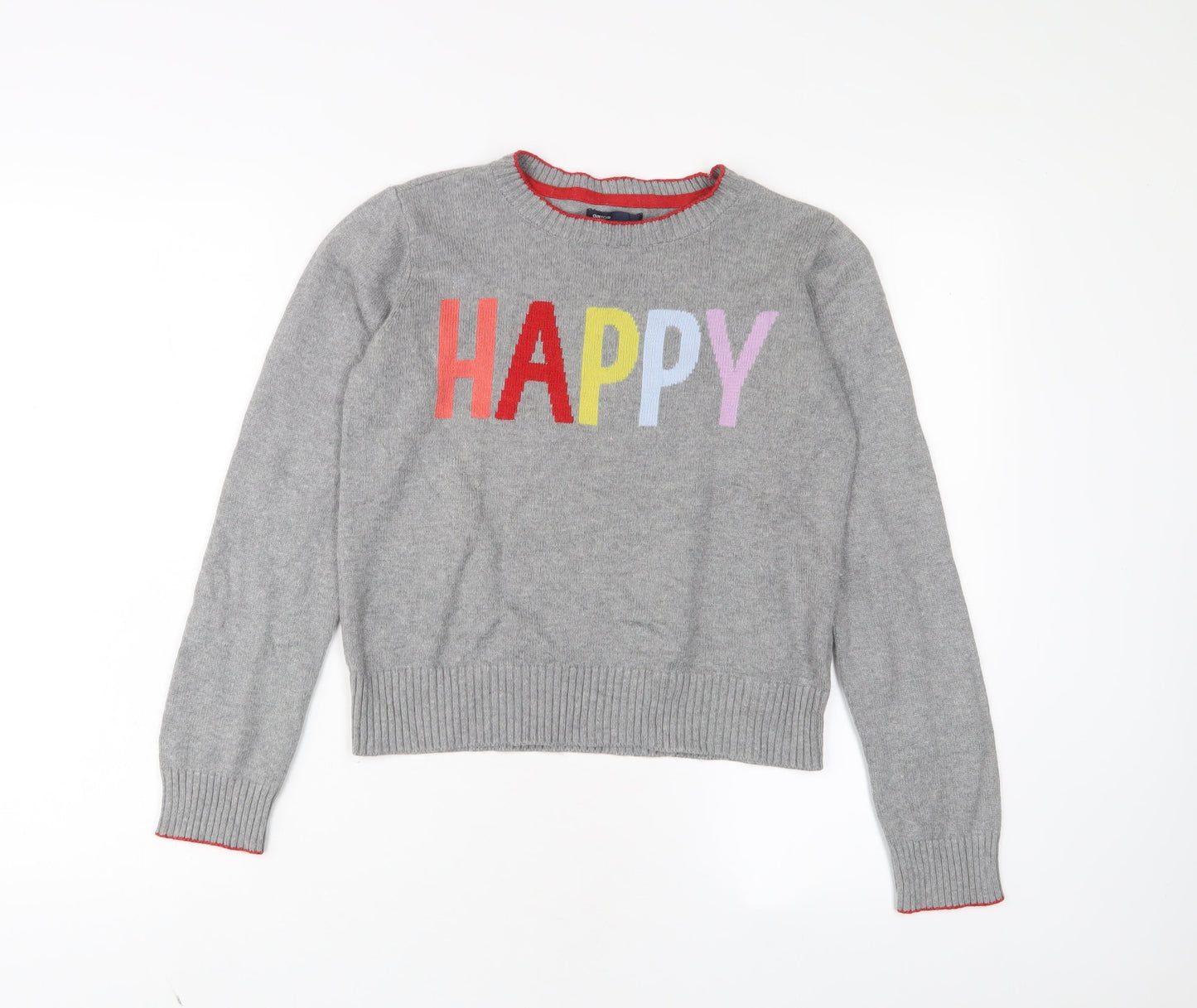 Gap Girls Grey Crew Neck Cotton Pullover Jumper Size 13 Years Pullover - Happy