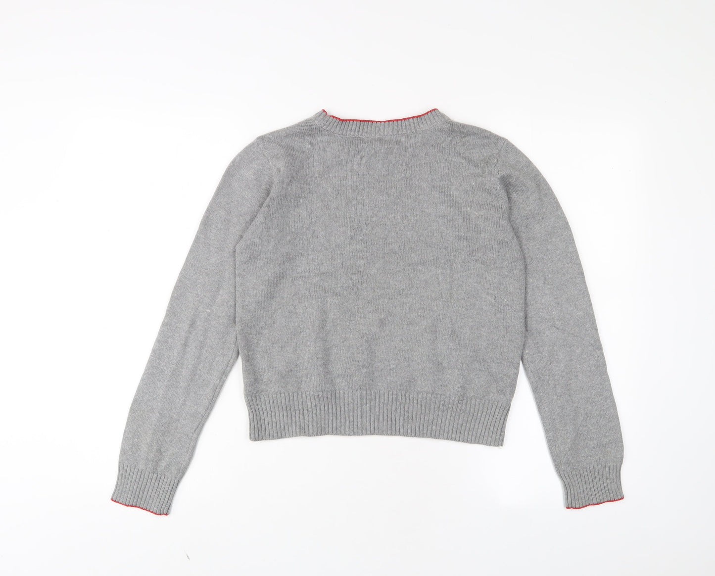 Gap Girls Grey Crew Neck Cotton Pullover Jumper Size 13 Years Pullover - Happy