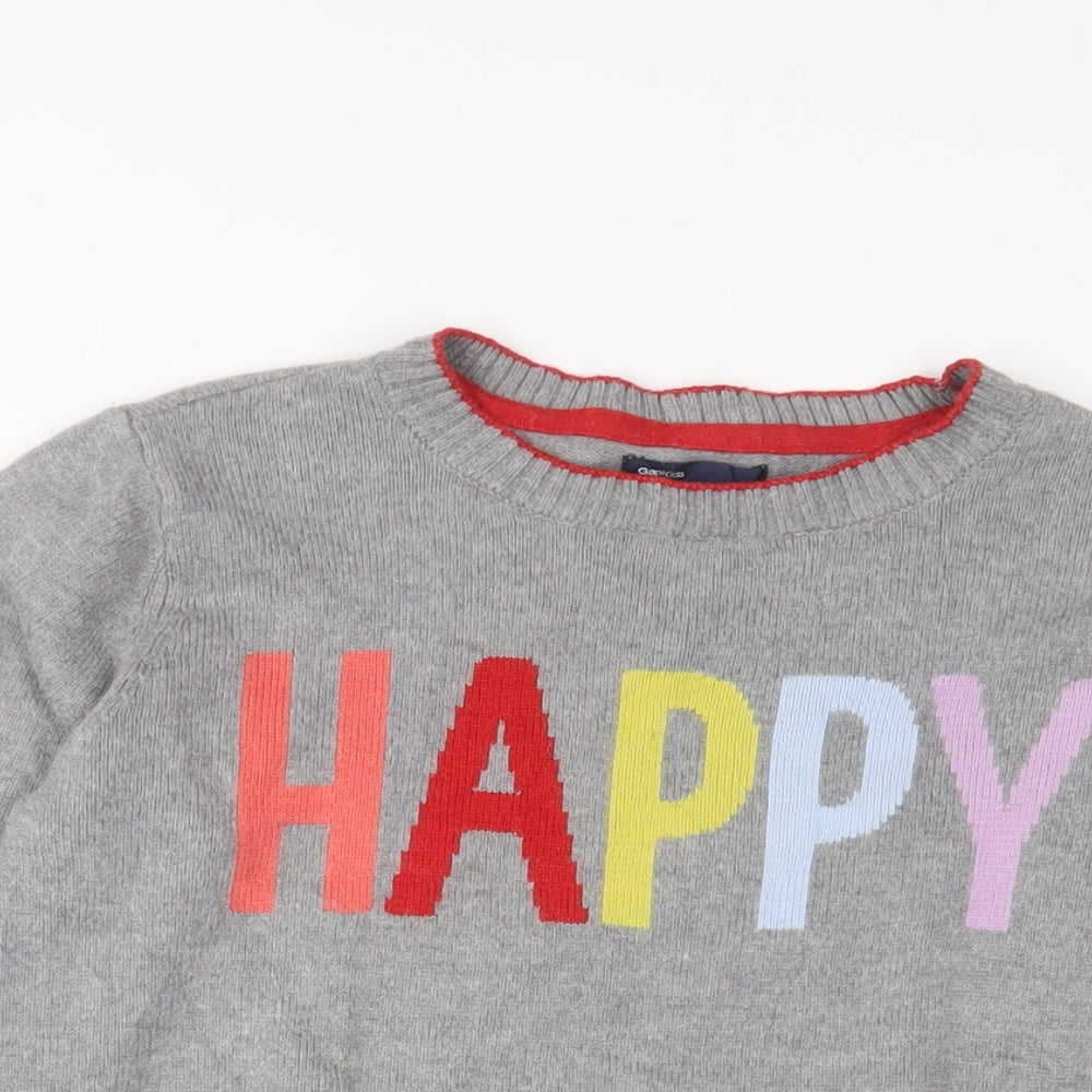 Gap Girls Grey Crew Neck Cotton Pullover Jumper Size 13 Years Pullover - Happy