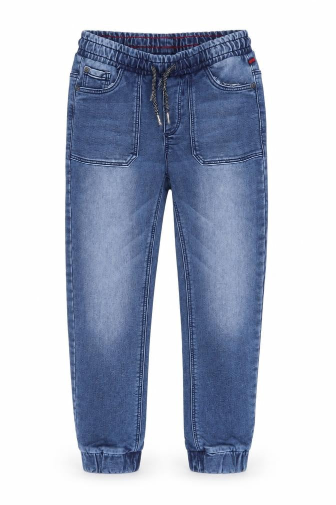 TAPE A L'OEIL Boys Blue Cotton Tapered Jeans Size 9 Months L22 in Regular Drawstring