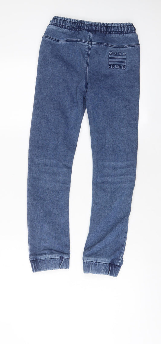 TAPE A L'OEIL Boys Blue Cotton Tapered Jeans Size 9 Months L22 in Regular Drawstring