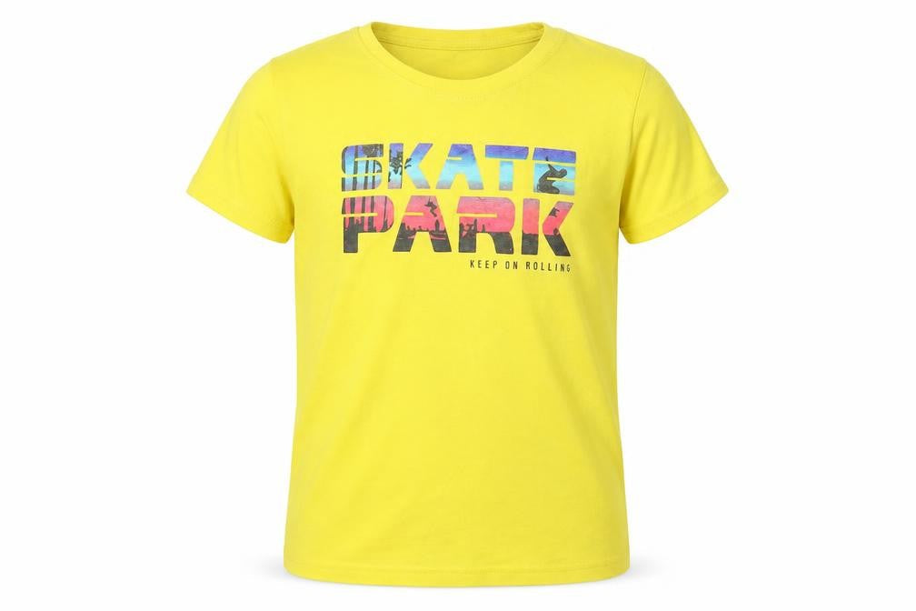 Dunnes Boys Yellow Cotton Basic T-Shirt Size 9 Years Crew Neck Pullover - Skate park