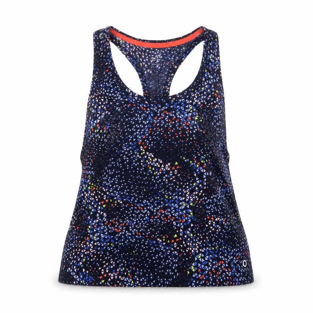 Goodmove Womens Blue Geometric Polyester Basic Tank Size 8 Scoop Neck Pullover