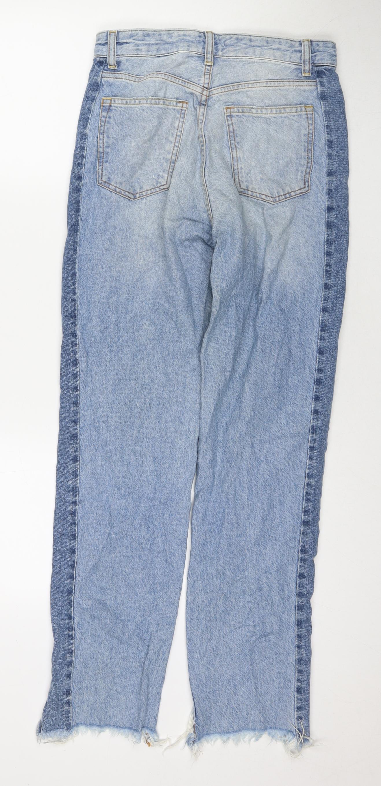 H&M Womens Blue Cotton Straight Jeans Size 6 L29 in Regular Zip