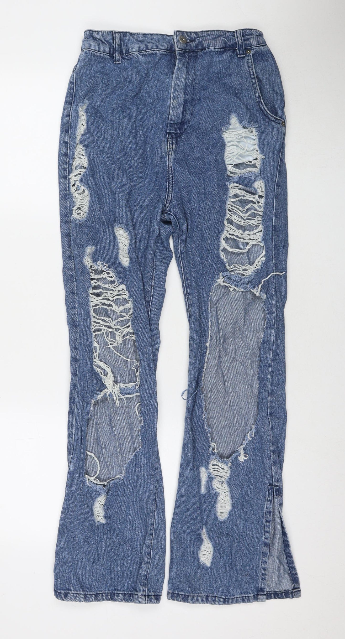 PRETTYLITTLETHING Womens Blue Cotton Mom Jeans Size 8 L29 in Regular Zip