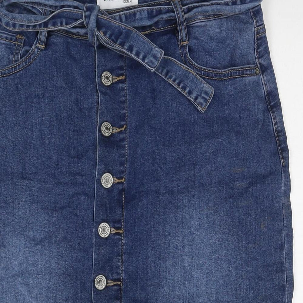 My Bestiny Womens Blue Cotton Straight & Pencil Skirt Size XL Button