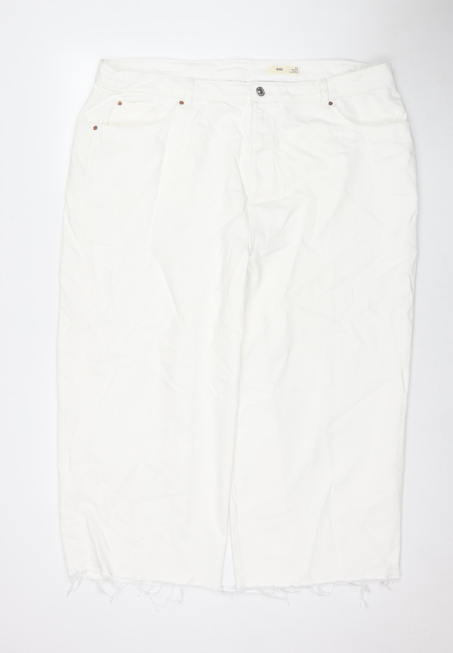 Marks and Spencer Womens White Polyester Blend Wide-Leg Jeans Size 22 L23 in Regular Zip