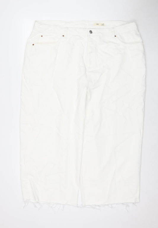 Marks and Spencer Womens White Polyester Blend Wide-Leg Jeans Size 22 L23 in Regular Zip