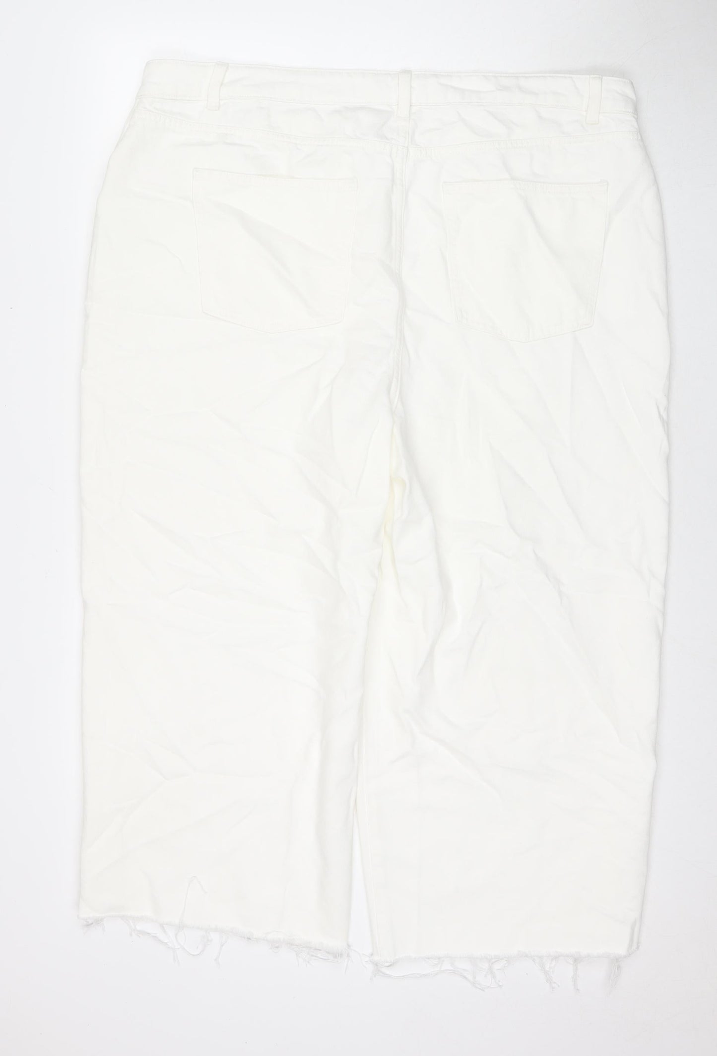 Marks and Spencer Womens White Polyester Blend Wide-Leg Jeans Size 22 L23 in Regular Zip