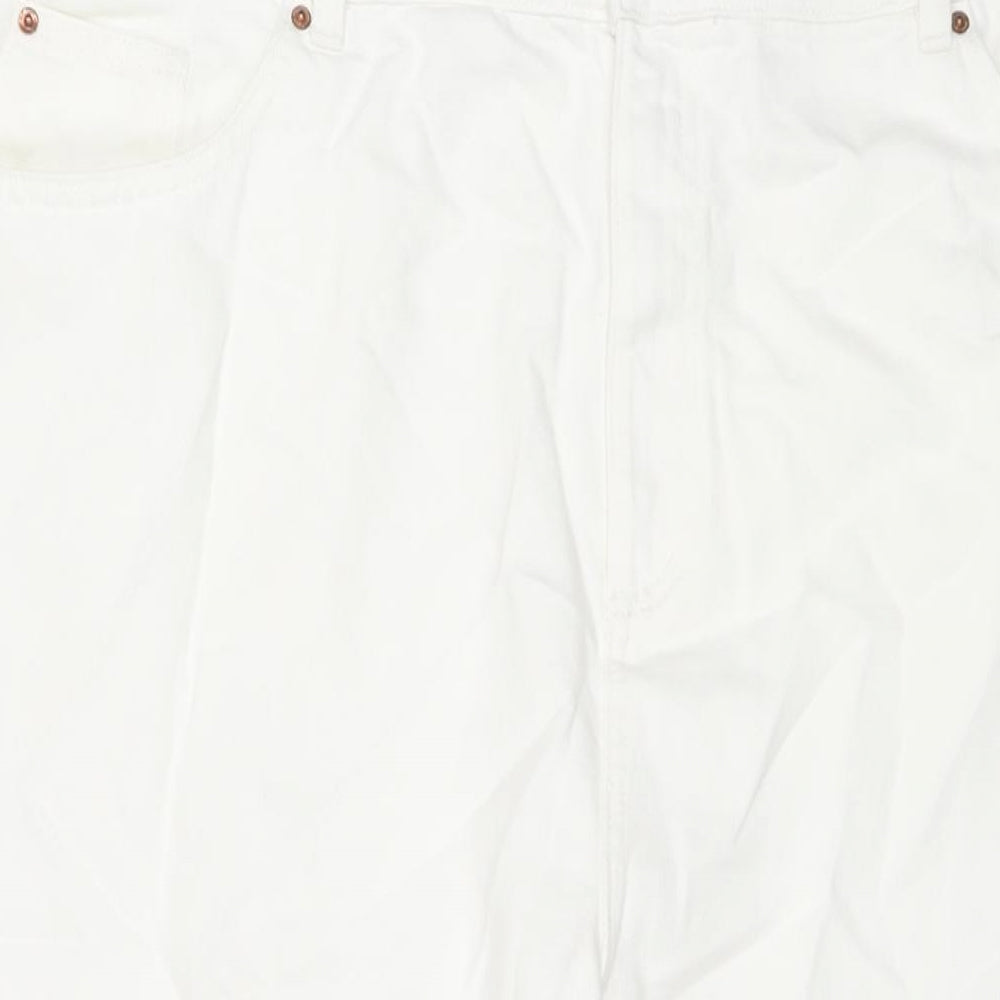 Marks and Spencer Womens White Polyester Blend Wide-Leg Jeans Size 22 L23 in Regular Zip