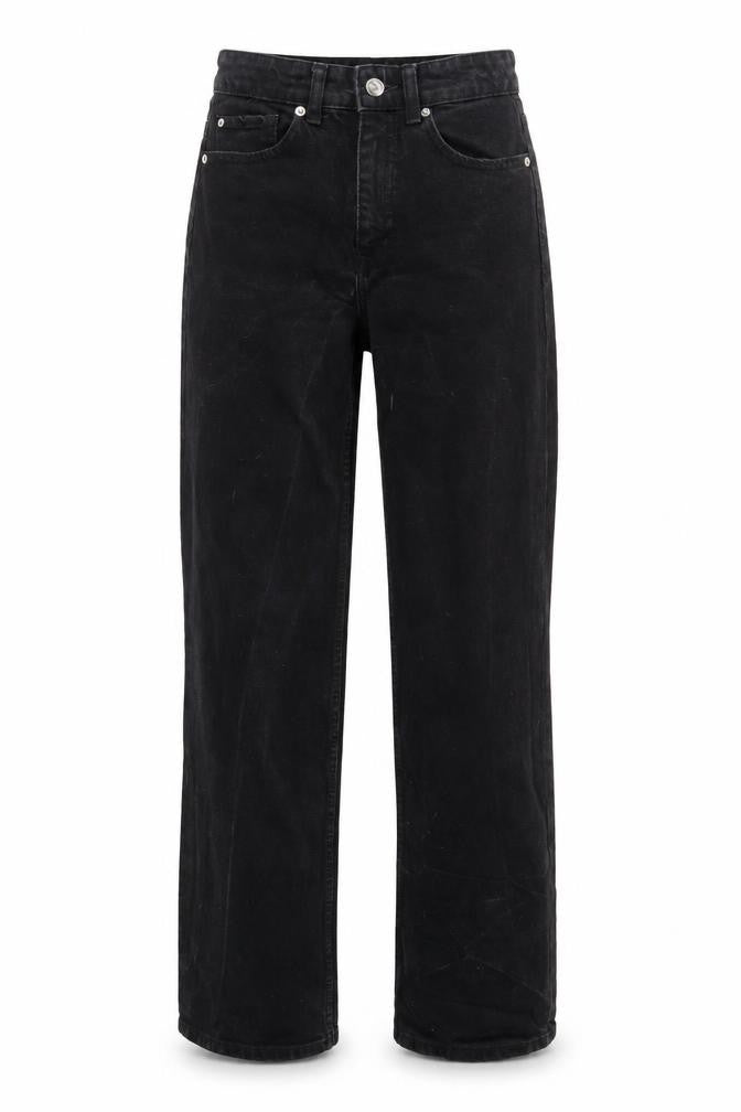 Front view of Denim & Co. women’s black cotton straight jeans, size UK 8, 33-inch leg regular zip