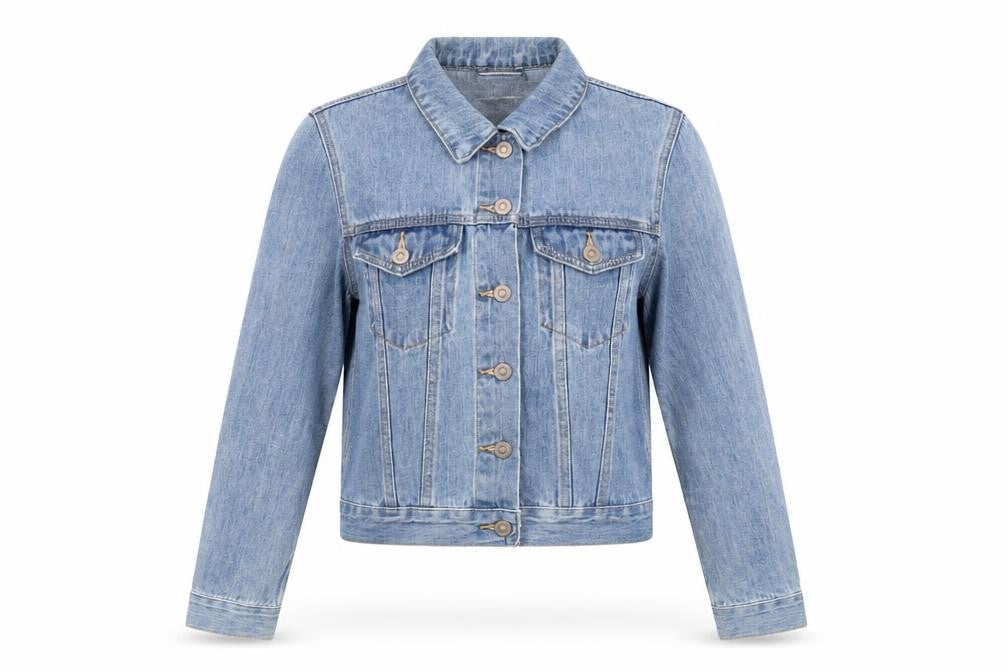 Front view of ASOS women’s blue jacket, size UK 10, button