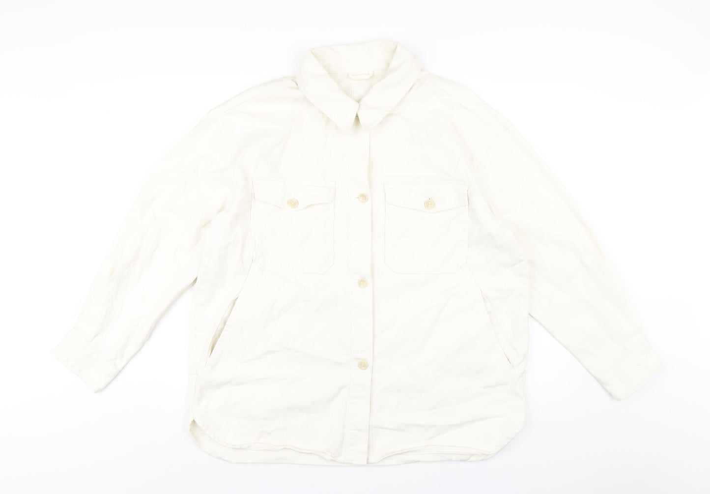 H&M Mens Ivory Cotton Button-Up Size M Collared Button