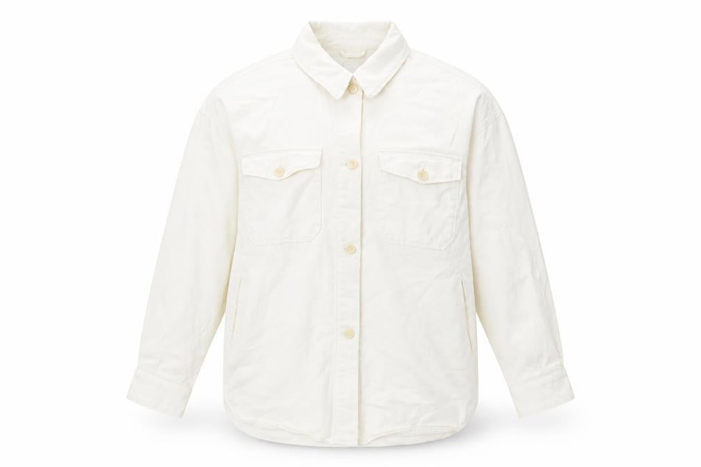 H&M Mens Ivory Cotton Button-Up Size M Collared Button