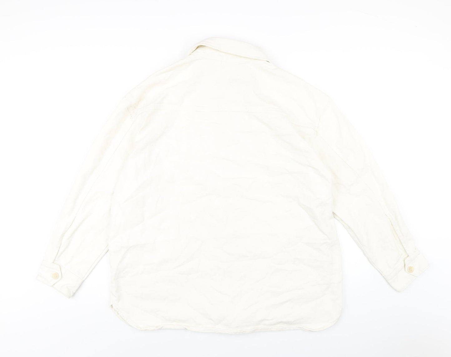 H&M Mens Ivory Cotton Button-Up Size M Collared Button