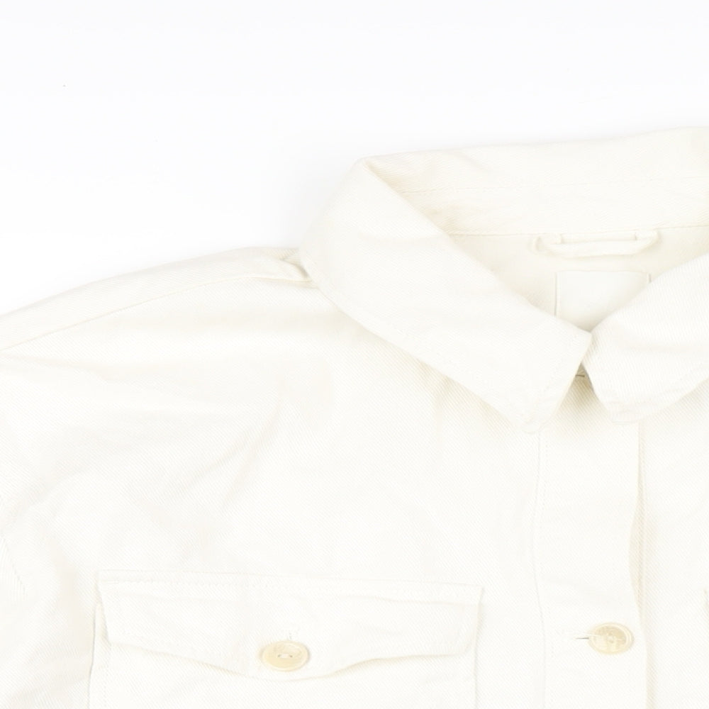 H&M Mens Ivory Cotton Button-Up Size M Collared Button