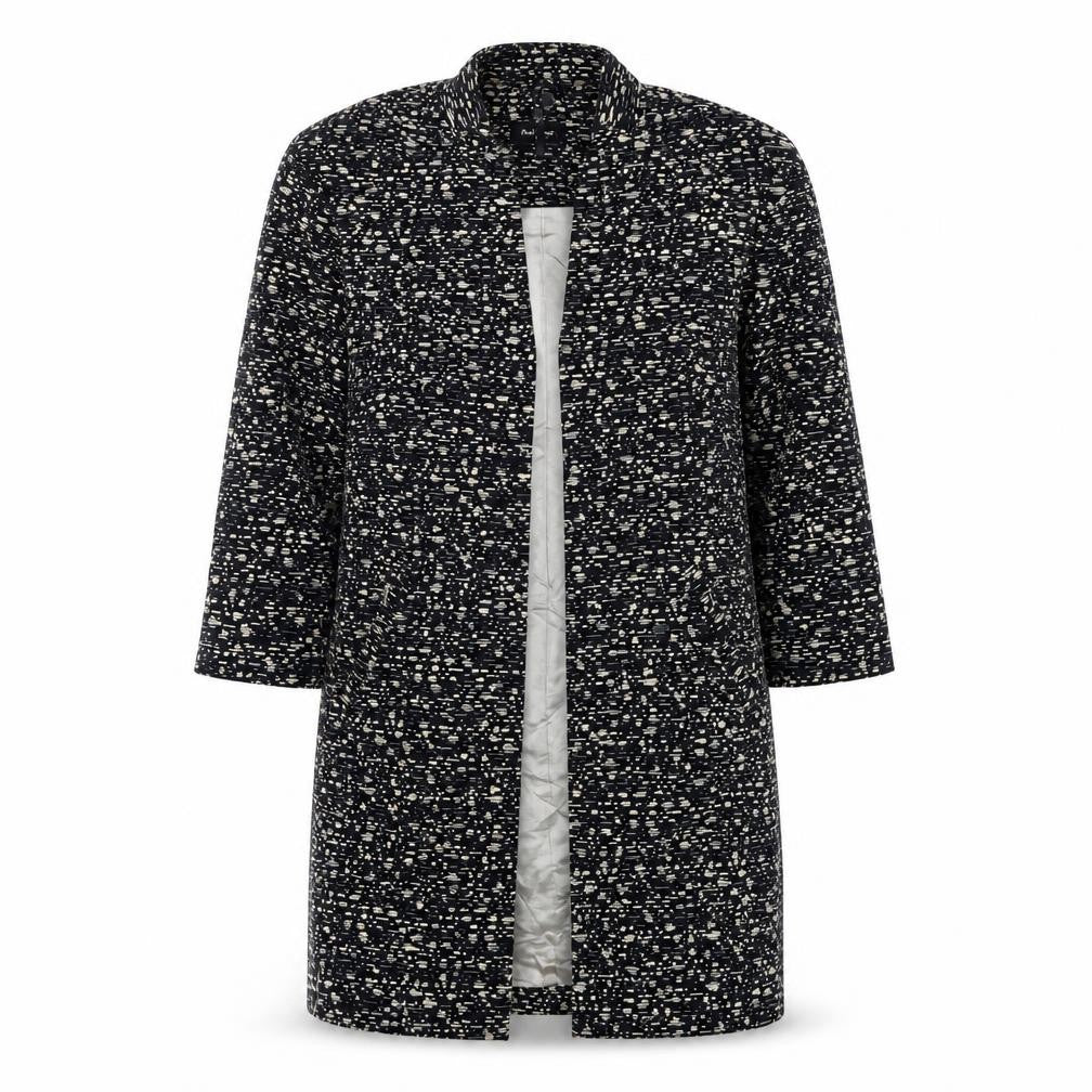 Front view of Autograph women’s black jacket coat, size UK 8, hook & eye