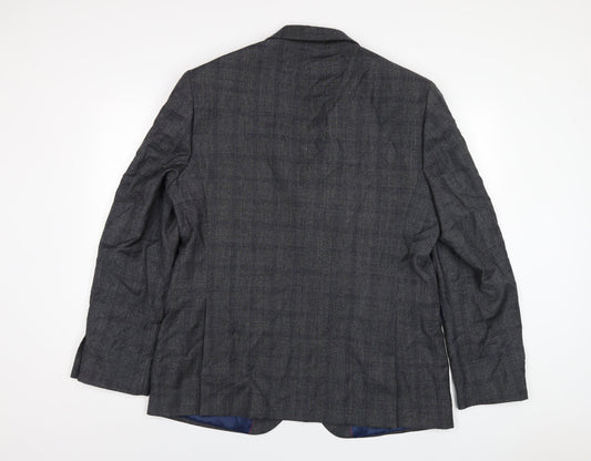Chester Mens Grey Plaid Wool Jacket Blazer Size 46 Regular