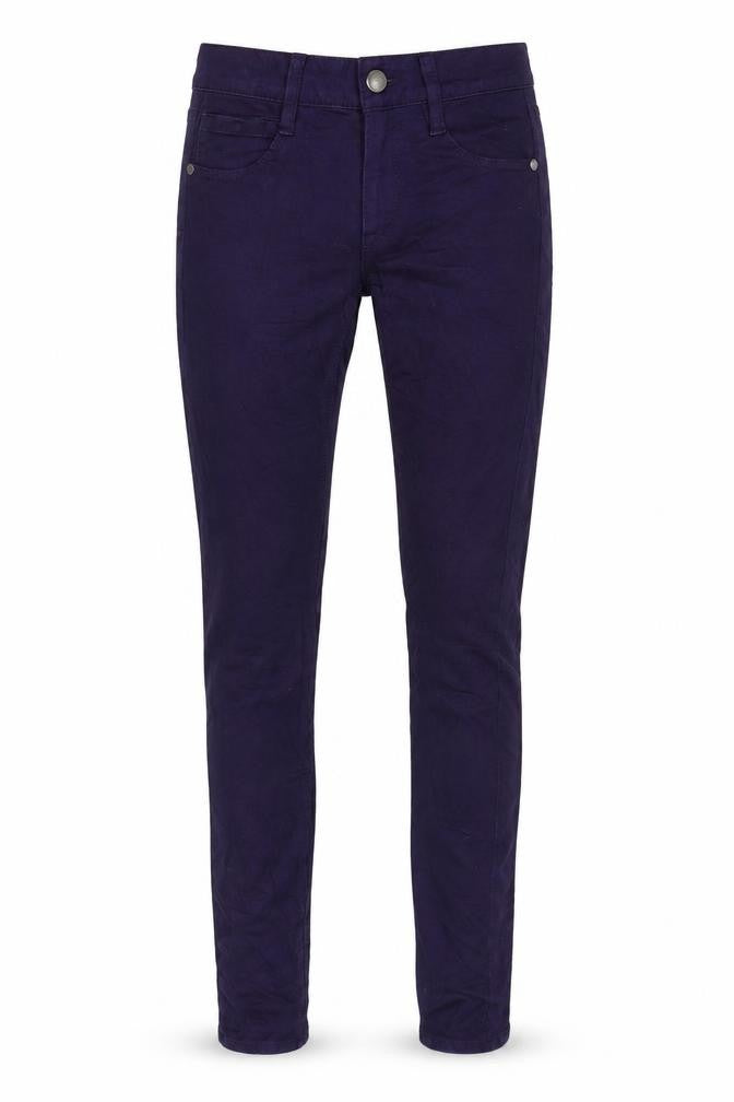 Front view of FC Jeans women’s purple cotton blend tapered jeans, size UK 6, 31.5-inch leg regular zip