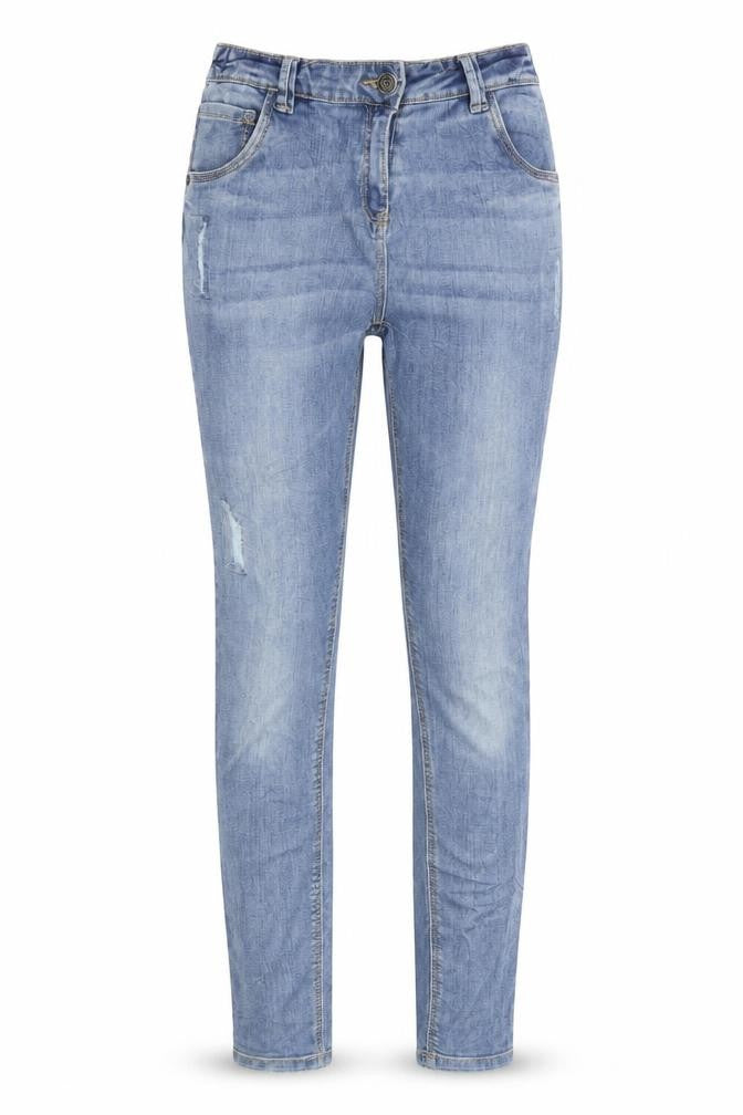TU Girls Blue Cotton Tapered Jeans Size 14 Years L29 in Regular Zip - Distressed