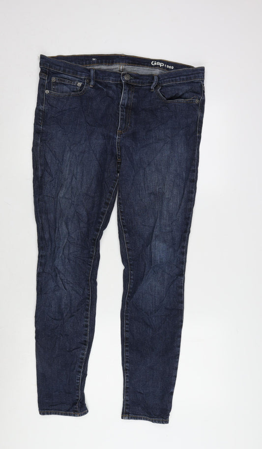 Gap 1969 Womens Blue Cotton Blend Straight Jeans Size 34 in L28.5 in Regular Zip