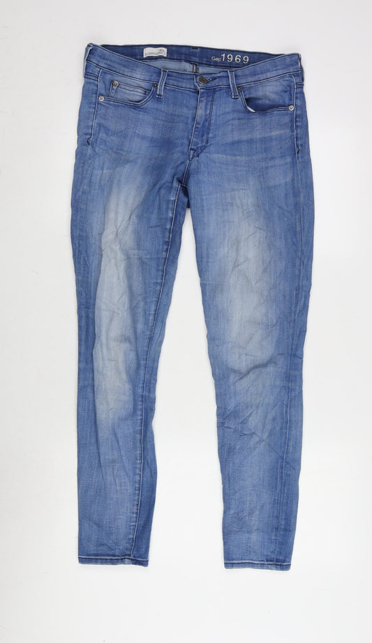 Gap 1969 Womens Blue Cotton Blend Tapered Jeans Size 30 in L28 in Regular Zip