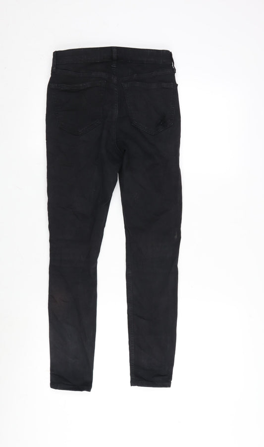 Topshop Womens Black Cotton Blend Tapered Jeans Size 26 in L26 in Regular Zip