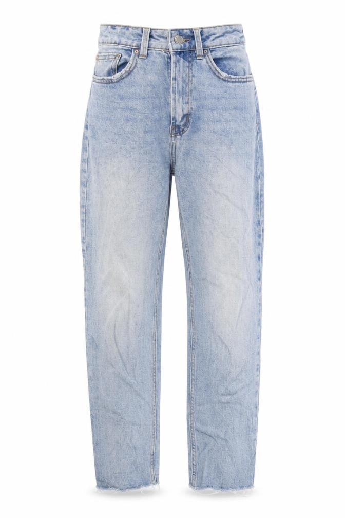 Front view of Denim & Co. women’s blue cotton blend straight jeans, size UK 6, 25-inch leg regular zip