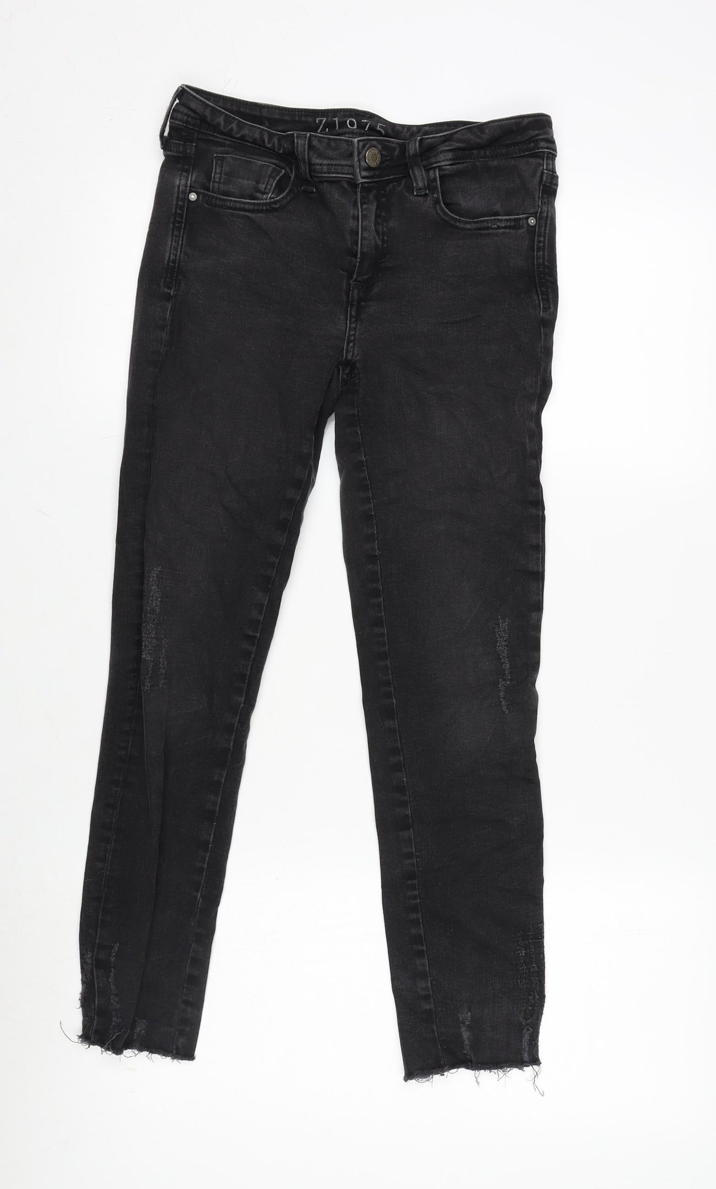 Zara Womens Grey Cotton Blend Straight Jeans Size 38 in L26 in Regular Zip - Distressed - Raw hem.